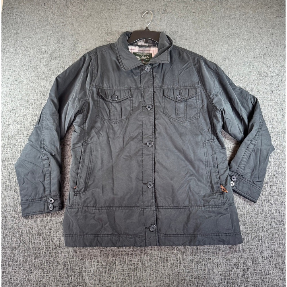 Woolrich Womens 2XL Charcoal Gray Flannel Lined Utility Field Jacket Coat‎ Plaid